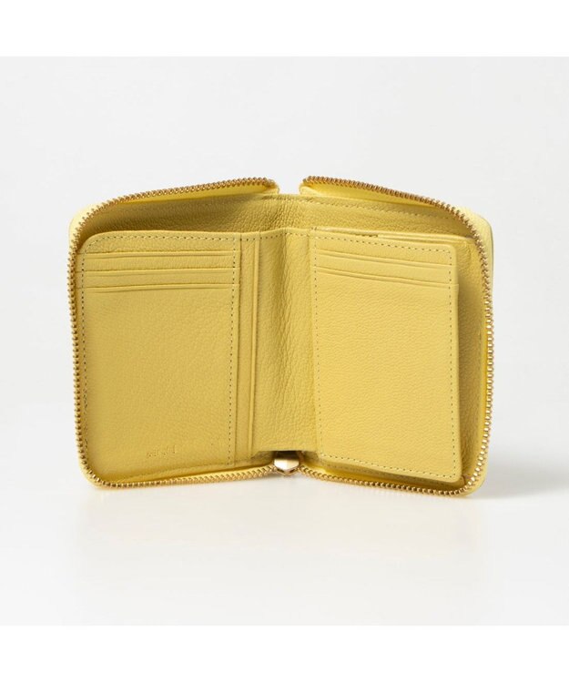 UNBILLION ペルケ perche / ドット刺繍ラウンドパームフィットウォレット イエロードット