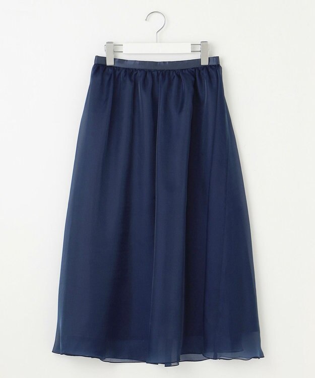 Feroux 【洗える】シアーギャザーフレア スカート ネイビー系