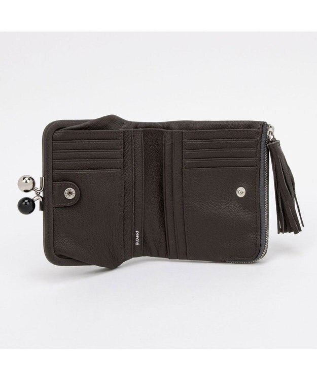 UNBILLION ペルケ perche / アクリル玉がま口2つ折り財布 ダークグレードット