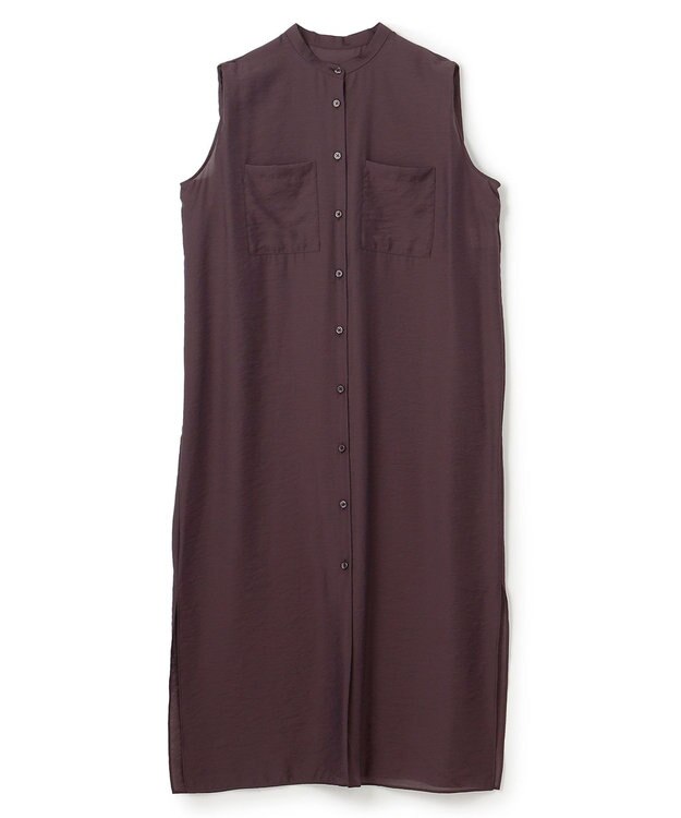 UNFILO L シアーサテン ロングシャツワンピース ボルドー