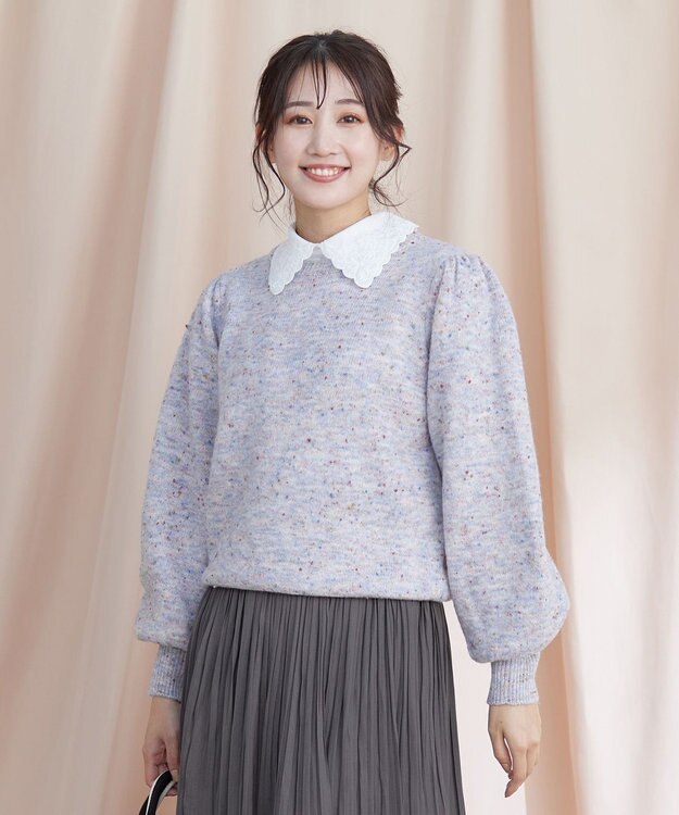 Tiaclasse 【ウール混】パフスリーブファンシーヤーンニットトップス グレー