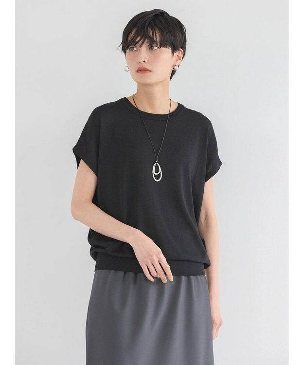 AMERICAN HOLIC 接触冷感フレンチスリーブニットプルオーバー Black