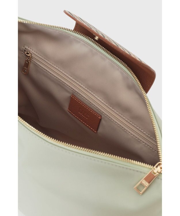DAKS ナイロン×牛革 ハウスチェック ショルダーバッグ シーグラス