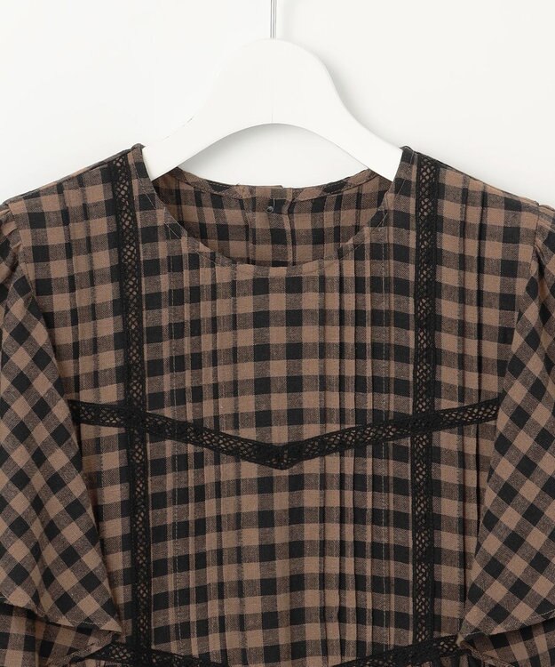 23区 【SLOW/一部店舗限定】ブライトリネン デザイン ブラウス ブラウンチェック