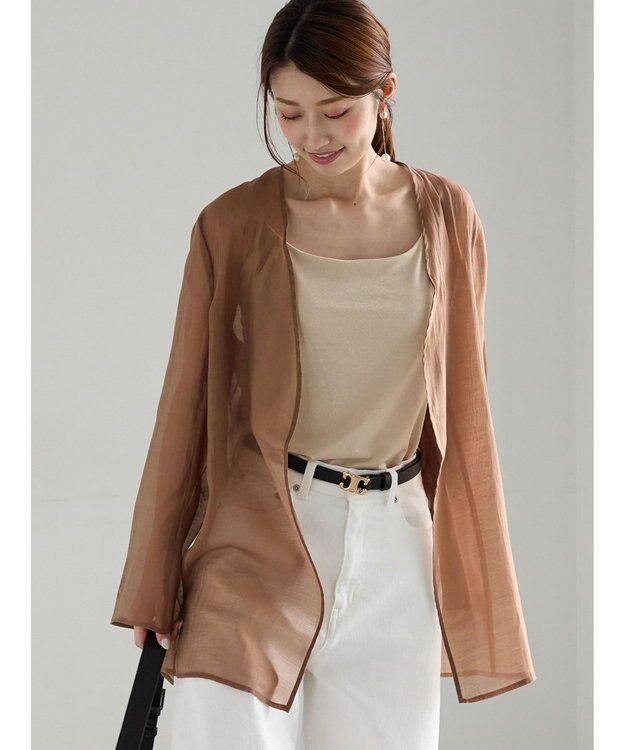 Te chichi シアーノーカラーシャツ ブラウン