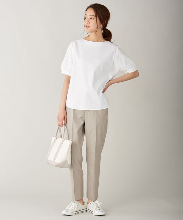 J.PRESS LADIES S 【シワになりにくい】コットンフィッティーシャーク テーパードパンツ ベージュ系