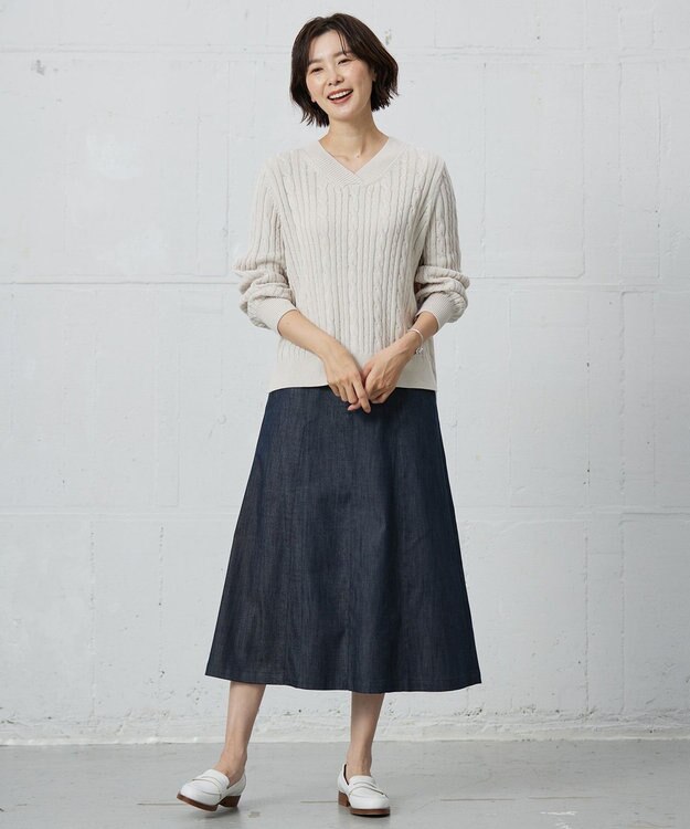 J.PRESS LADIES 【洗える】GIZA MERCERIZE COTTON ケーブル ニット ベージュ系