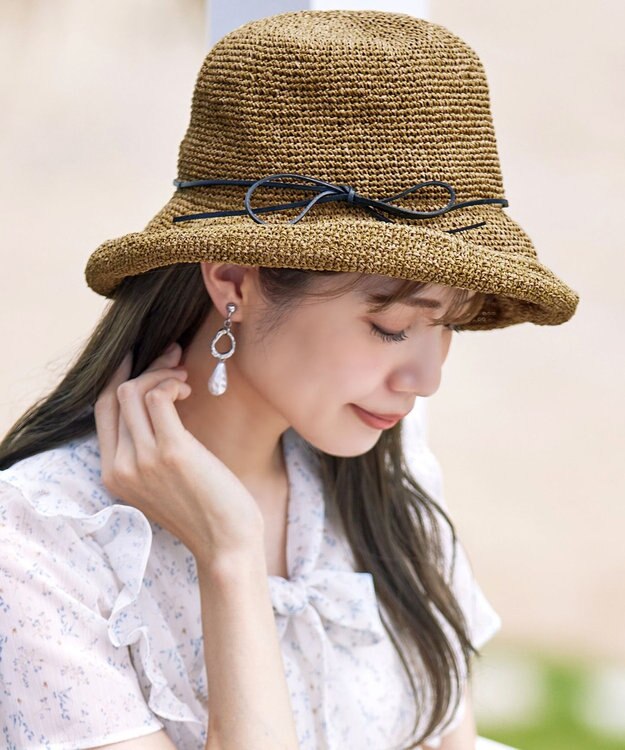 Tiaclasse ナチュラルな風合いのアンダリミックスクロシェハット キャメル