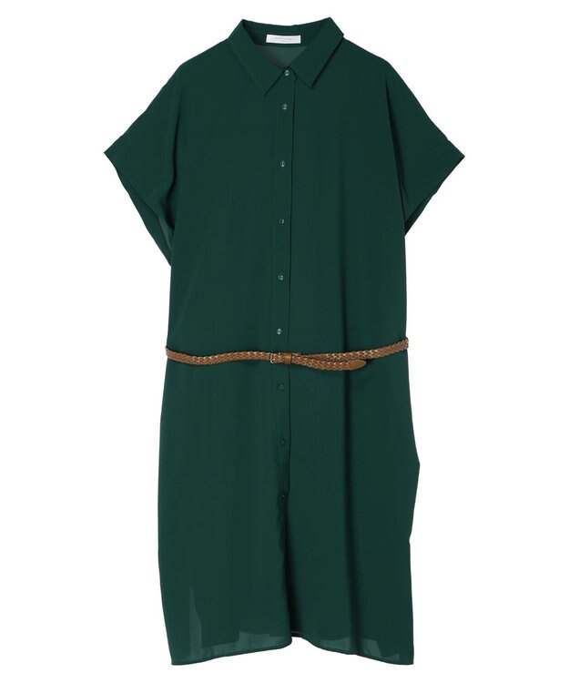 Green Parks ＳＥＴ２点　合皮ベルト＋ミディシャツワンピース Green