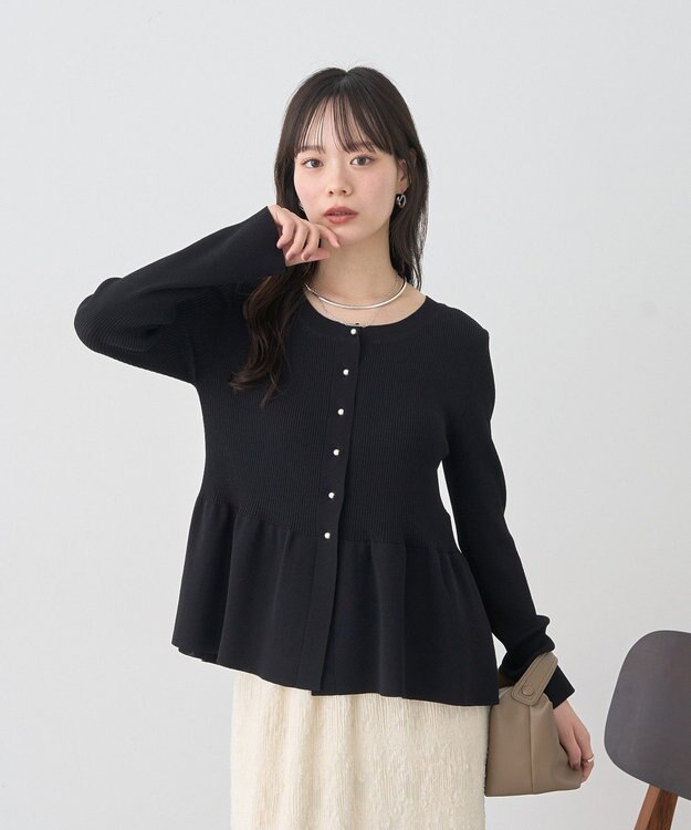 earth music&ecology 【接触冷感】ペプラムニットカーディガン Black