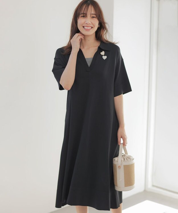 組曲 クリアストレッチスキッパーニット ワンピース ブラック系