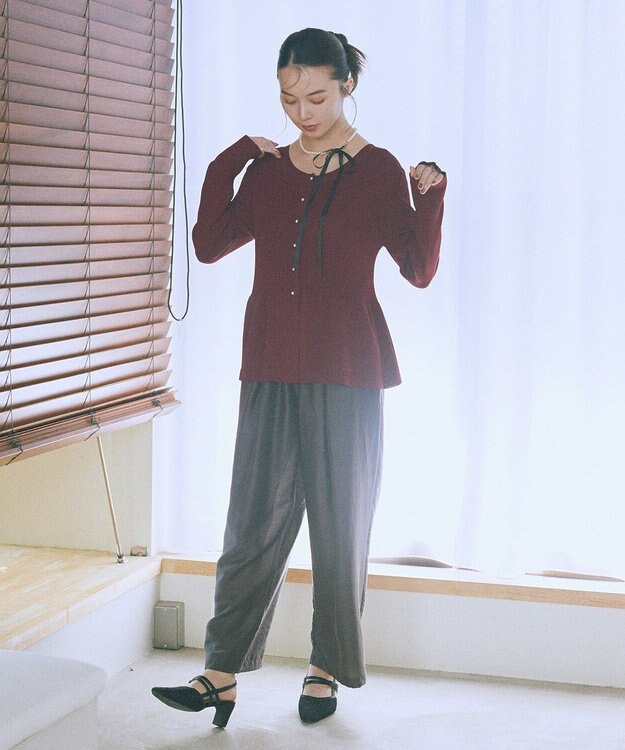 earth music&ecology 【接触冷感】ペプラムニットカーディガン Bordeaux