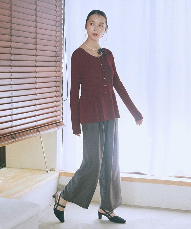 earth music&ecology 【接触冷感】ペプラムニットカーディガン Bordeaux