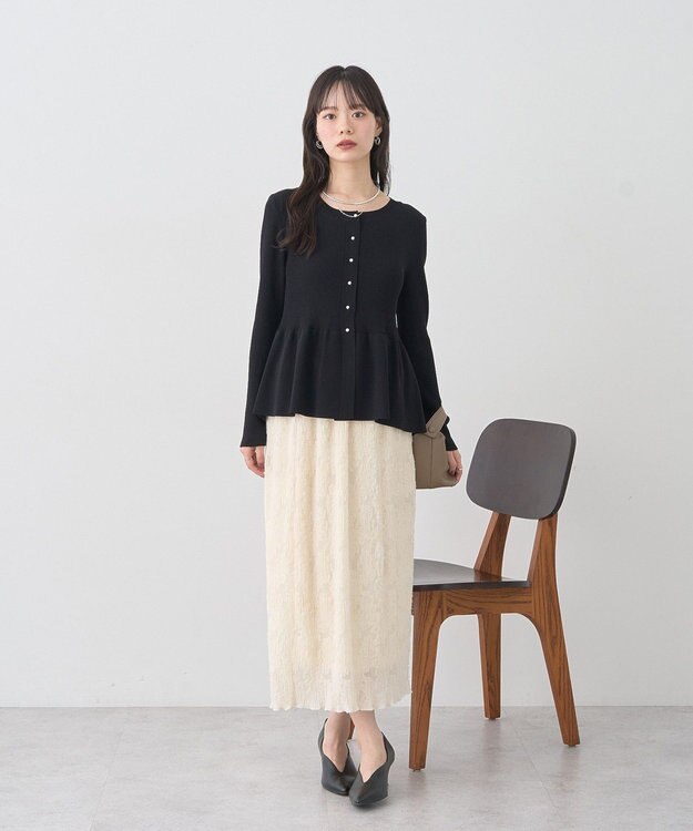 earth music&ecology 【接触冷感】ペプラムニットカーディガン Black