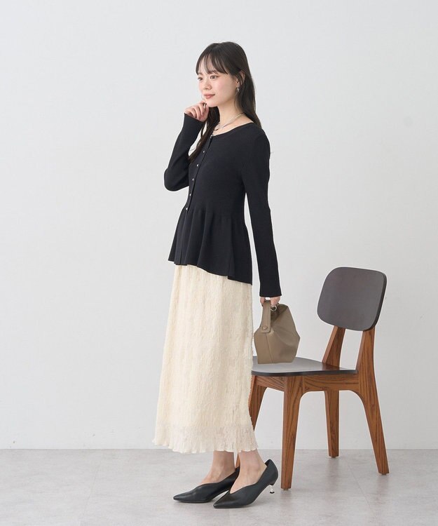 earth music&ecology 【接触冷感】ペプラムニットカーディガン Black