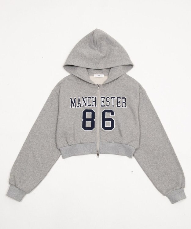 WEGO グラフィックショートZIPパーカー 杢グレー