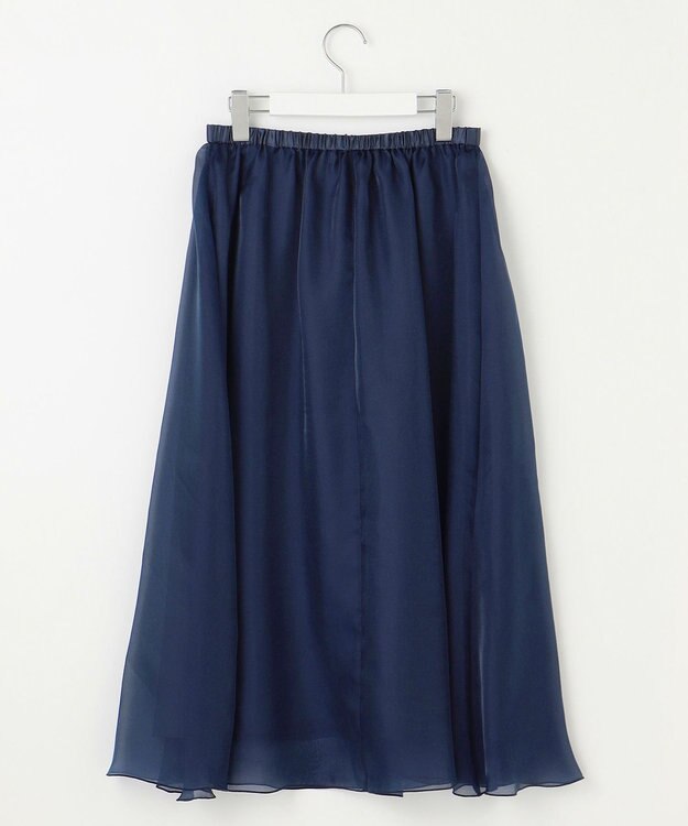 Feroux 【洗える】シアーギャザーフレア スカート ネイビー系