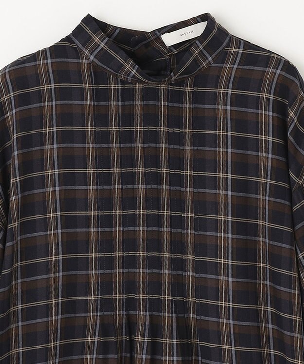 ANY 【洗える】ピンタックチェックブラウス ネイビー系5