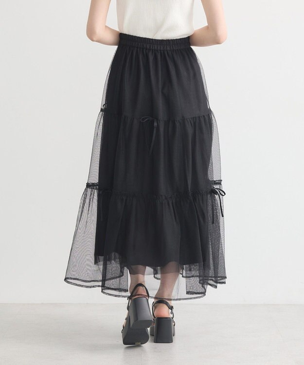 earth music&ecology リボンチュールティアードスカート Black