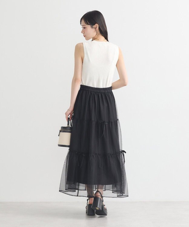 earth music&ecology リボンチュールティアードスカート Black