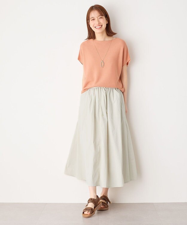 ANY 【ウエストゴム】ナイロンベイカーフレアスカート ライトグレー