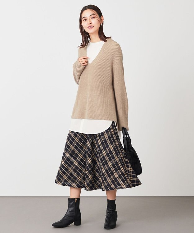 ANY ウールブレンドバルキーニット Vネック モカ