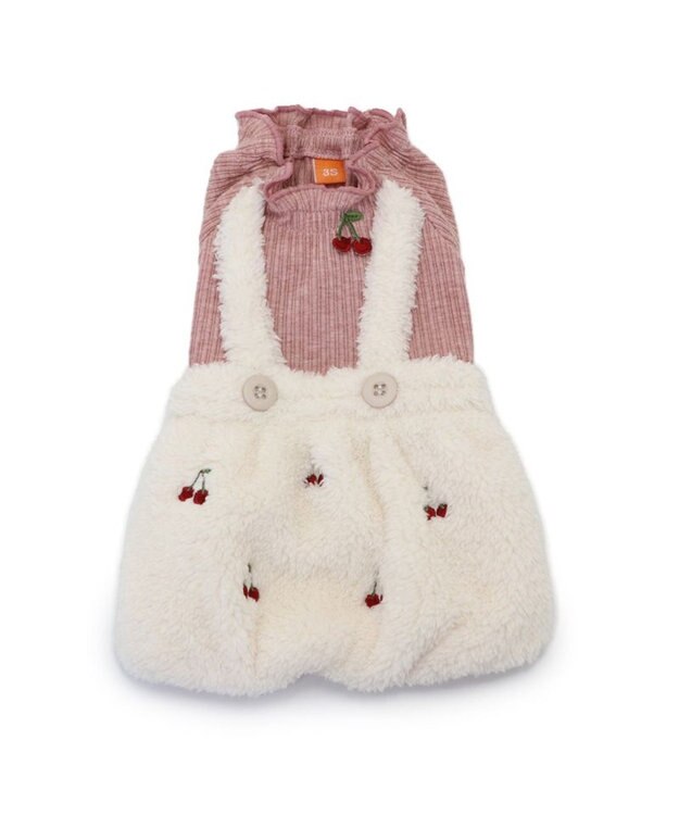 PET PARADISE ペットパラダイス スカート つなぎ 《チェリー柄》 小型犬 ホワイト×ピンク