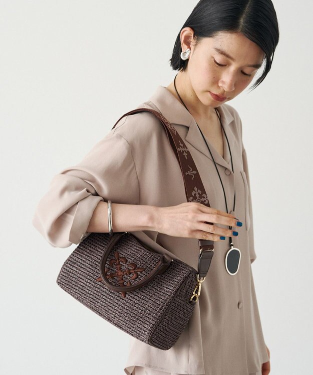 russet ナイロンラフィアミニボストンバッグ《かごバッグ》(CE-1715) D.Brown