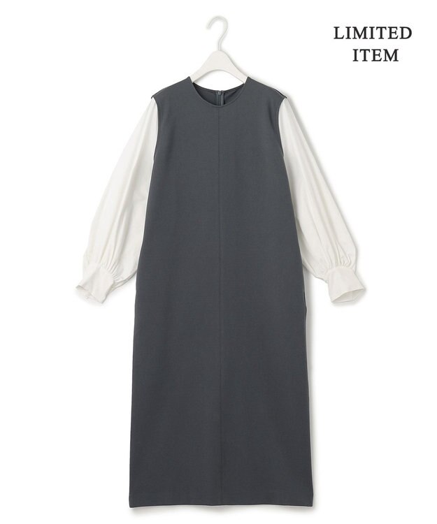 ICB L 【WEB限定・洗える】ストレッチポンチ ドッキングワンピース ダルブルー系