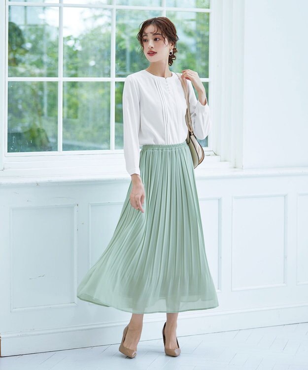 Tiaclasse L 【洗える/ウエストゴム】 ジョーゼットプリーツスカート ミント
