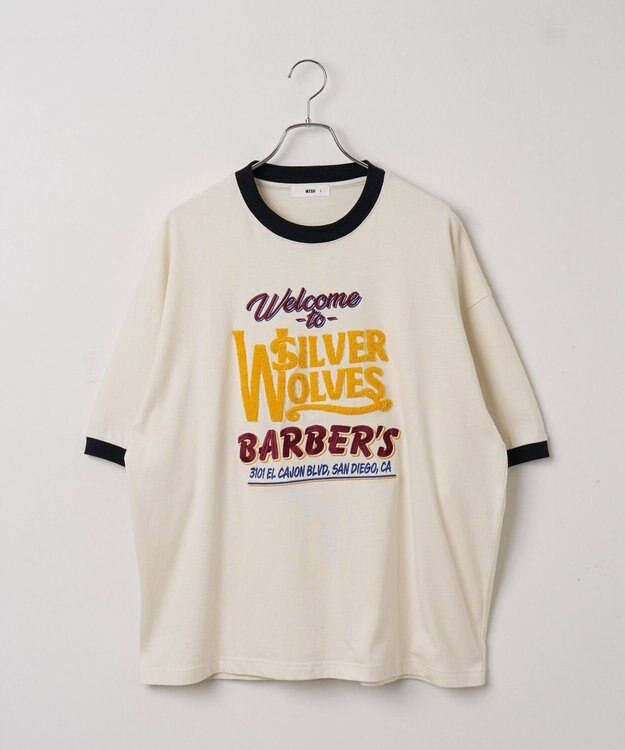 WEGO モチーフ刺繍リンガーT オフホワイト