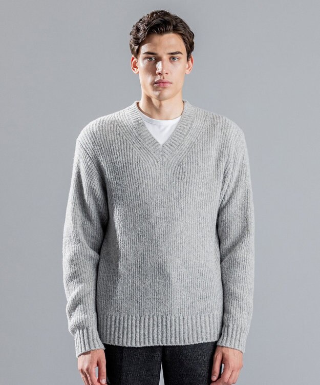 JOSEPH HOMME エクストラファインブークレ　Vネックニット ライトグレー系