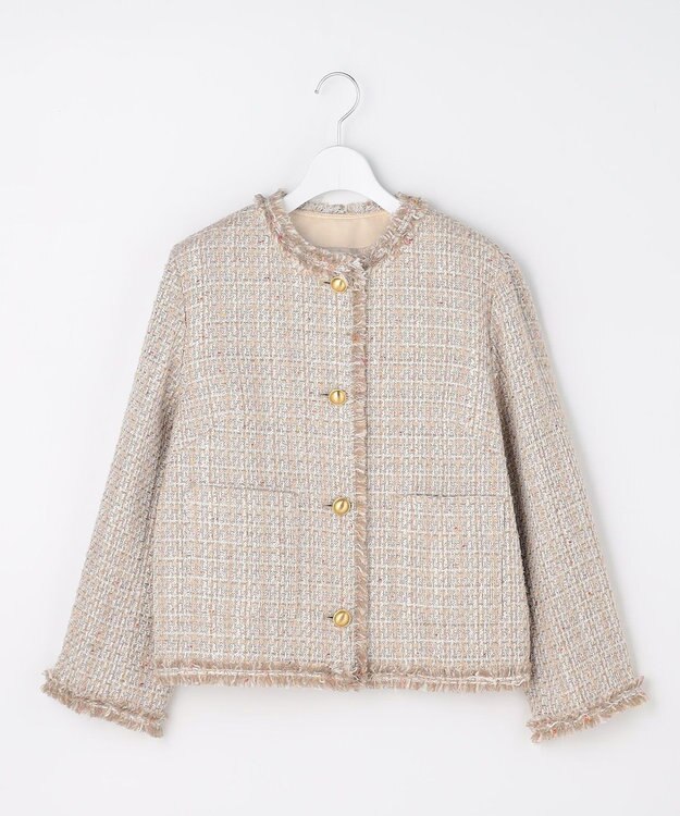 自由区 ファンシーノットツイードノーカラー ジャケット ベージュ