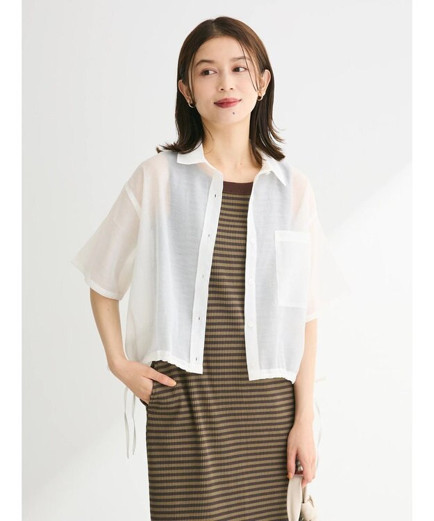 Green Parks シアー裾ドロストシャツ Off White