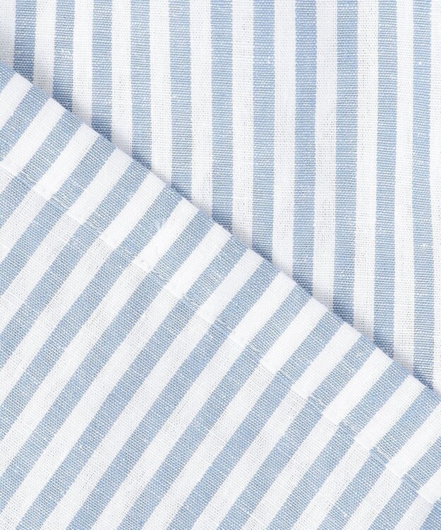 J.PRESS LADIES 【洗える・接触冷感・吸水速乾】麻STRIPE バンドカラー シャツ ブラウス サックスストライプ系