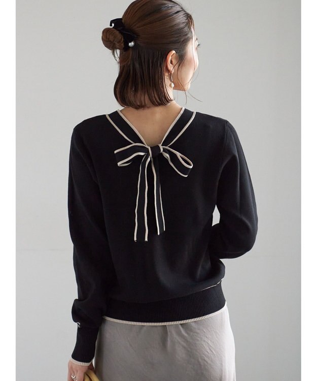 Te chichi 前後2WAYボウタイニットプルオーバー ブラック