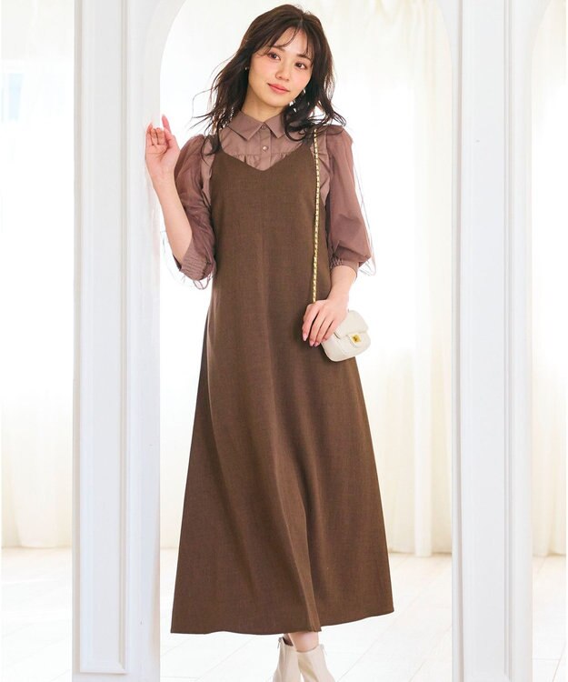 Feroux ダブルストラップキャミ ドレス ダークブラウン系