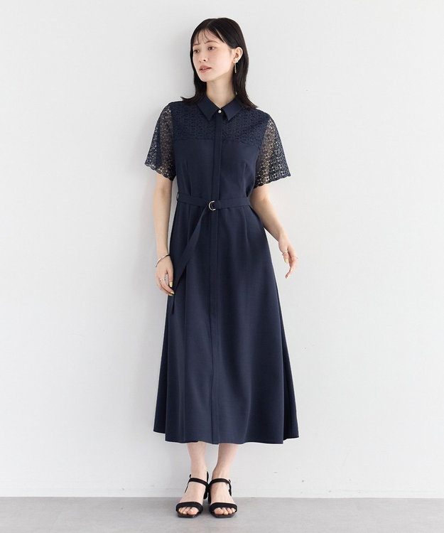 YECCA VECCA レース切替ワンピース Navy
