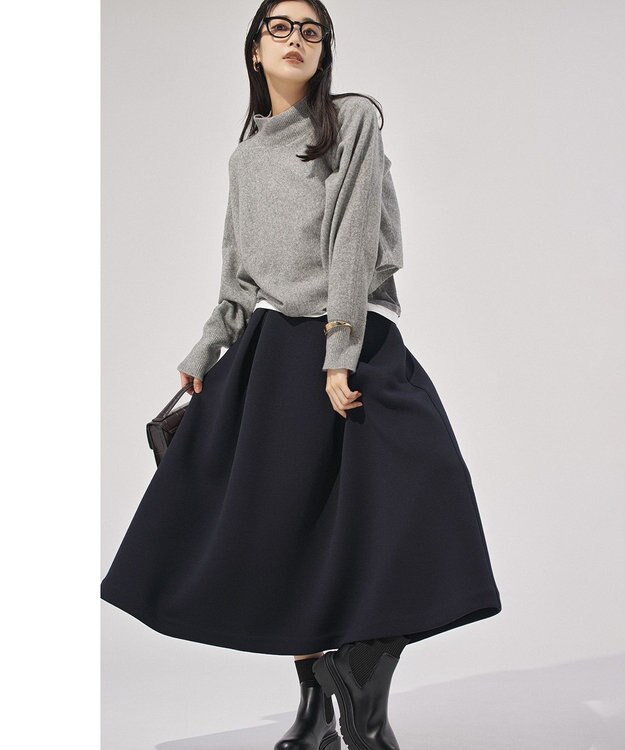 UNFILO L ふわふわニット クロップドハイネック グレー