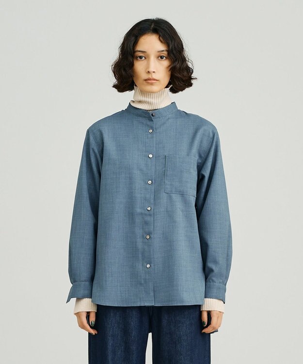 J.PRESS YORK STREET 【WOMEN】バックプリーツブラウス ダルブルー系