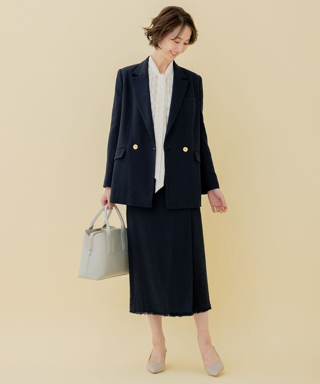 自由区 L 【セット可】ラミーブッチャー ストレートシルエットスカート ネイビー系