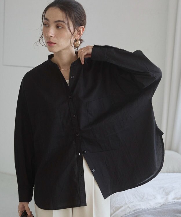 WEGO 着丈が選べる オーバーサイズ バンドカラー シャツ / ストライプ / 無地 ブラック