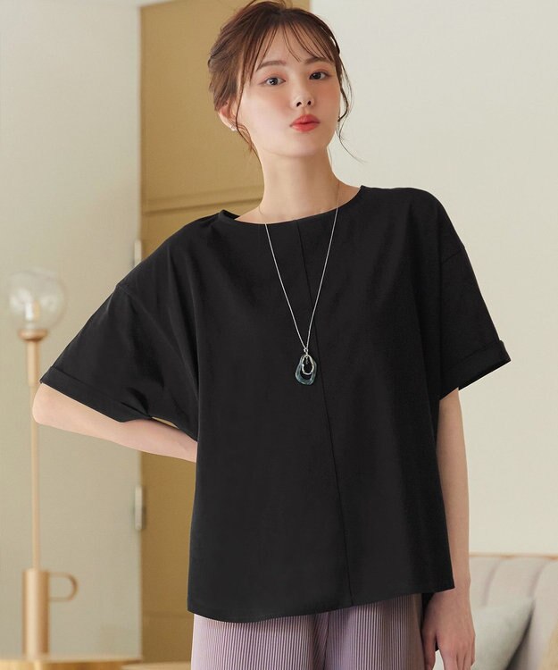 Tiaclasse 【接触冷感・UVカット・吸水速乾・洗える】バックシャンカットソープルオーバー ブラック