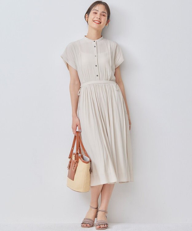 組曲 ギャザーライトデシン ワンピース サンドベージュ系