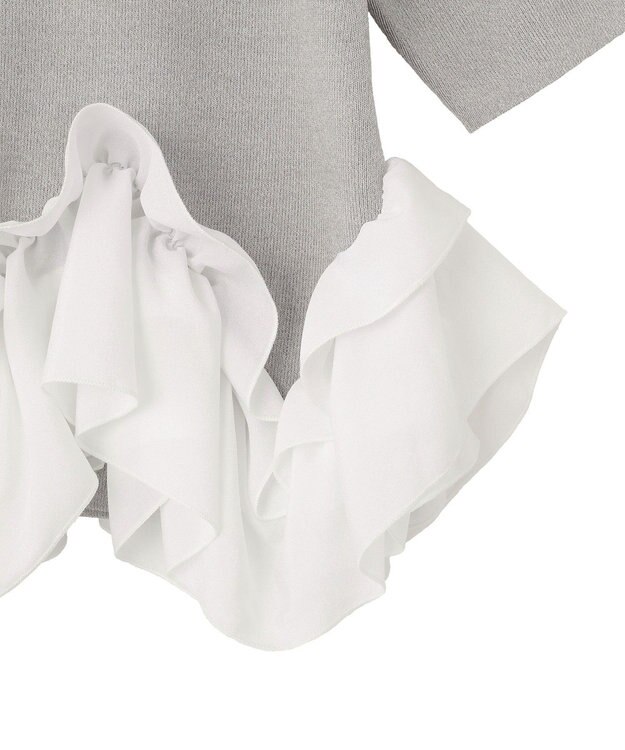 YECCA VECCA パール釦ラッフル5分袖カーディガン Gray mixture