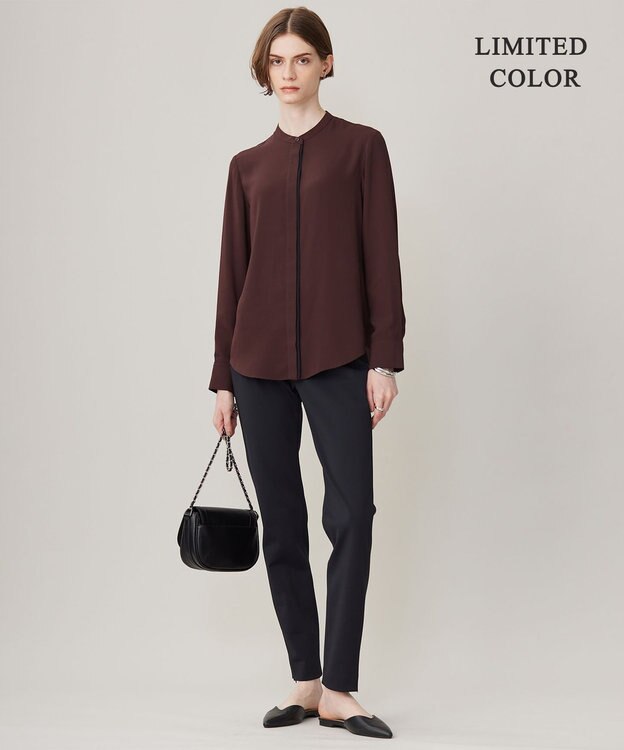 ICB 【接触冷感・UVケア・速乾・洗える】BackSatinAmunzen バンドカラーブラウス バーガンディ系［WEB限定］