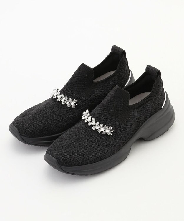 steppi 【撥水/洗える】ボリュームソール ビジュースニーカー ブラック