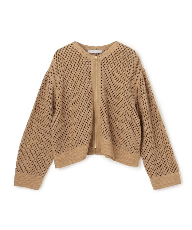 UNFILO クロシェレースニット ZIPカーディガン キャメル