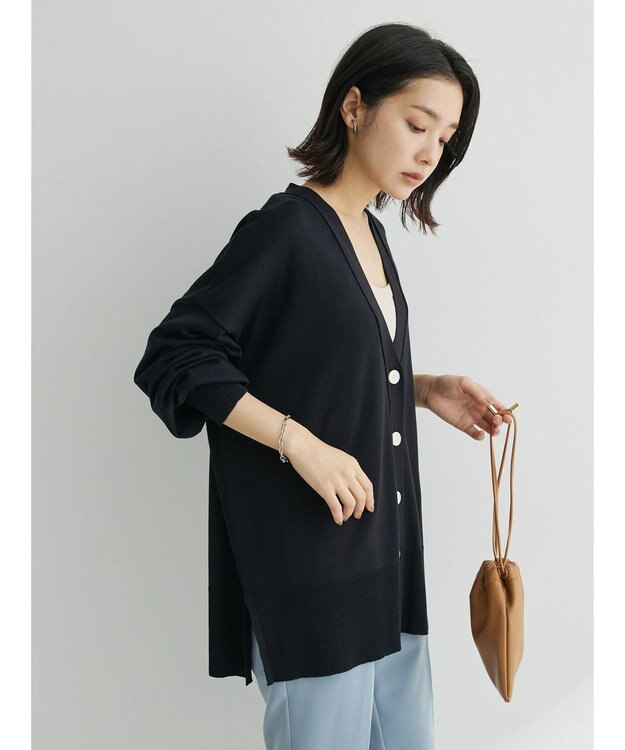 Green Parks 洗える　ミドル丈カーディガン Black