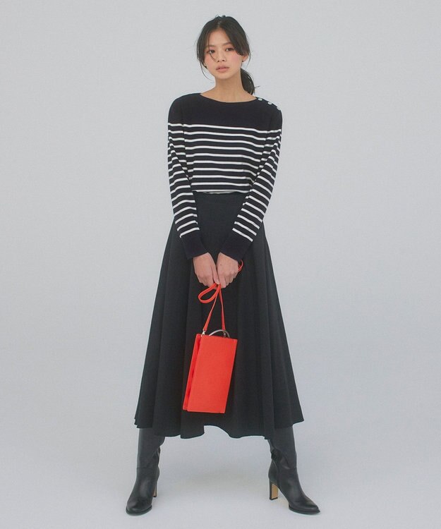 J.PRESS LADIES 【洗える】KATE パネルボーダー ボートネック ニット ネイビー系1